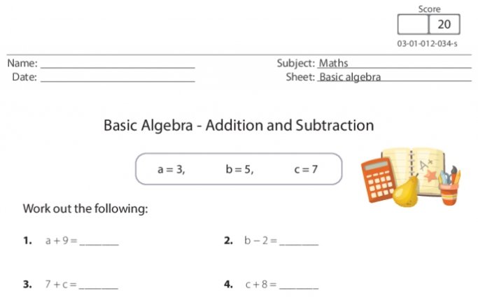 Basic Algebra â Addition And Subtraction Worksheet For Ks1